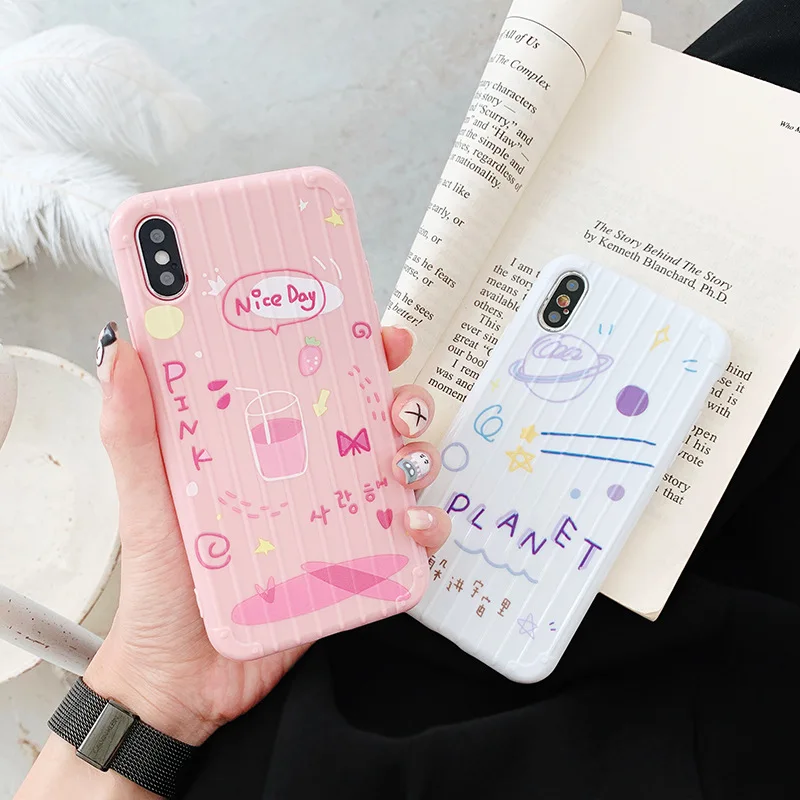 

2019 Pink Juice White Planet Cases For iPhone 6 6S 7 8 6S Plus 7Plus 8Plus X XS MAX XR Soft Case For iPhone XS 8 7 6 Cover Back