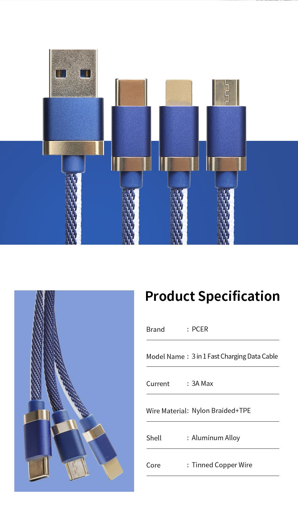 3A кабель передачи данных для быстрой зарядки Зарядка через usb провод для Iphone samsung huawei htc OPPO Android 3 в 1 мобильный телефон USB кабель для передачи данных с MICRO usb