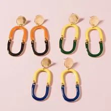 ZWPON Two-Tone Enamel U-shape Drop Earrings Enamel Horseshoe Zinc Alloy Drop Earrings for Woman Female Jewelry two tone hollow face design drop earrings