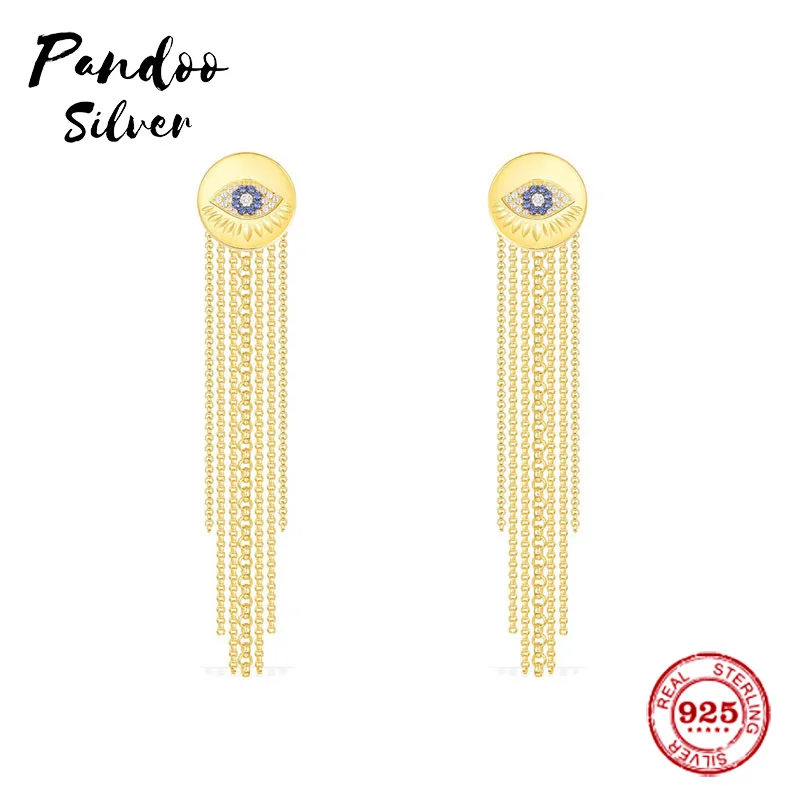 Pandoo модная подвеска Стерлинговое Серебро 1:1 копия, счастливый глаз с бахромой серьги Роскошные ювелирные изделия подарок для женщин