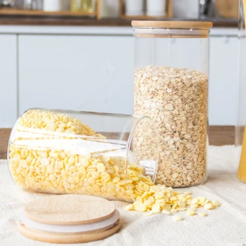

1200ML Glass Food Sealed Jar with Bamboo Wood Lid Coffee Beans Nuts Sealed Cans Food Storage Preservation Container