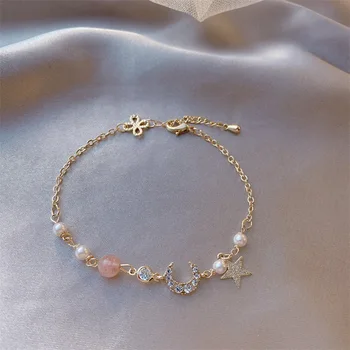 

Cute Gold Chain Charm Bracelet with Star Pearl Beads for Women Fashion Jewelry