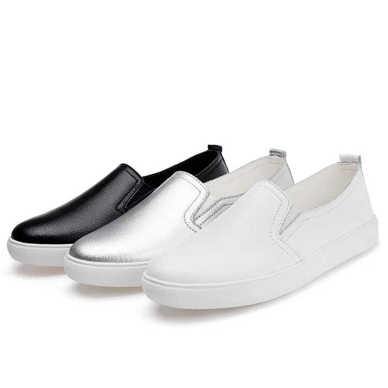 WOIZGIC Women's Ladies Female Woman Cow Genuine Leather White Vulcanized Shoes Flats Loafers Korean Slip On Leisure LLX-6688 5