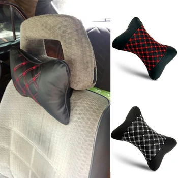 

Genuine Leather Car Seat Neck Pillow Protection Safety Auto Headrest Support Rest Cushion Black Car Seats Accessories