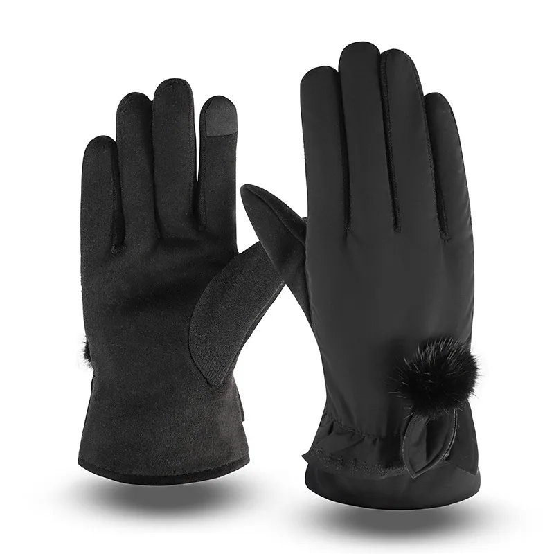 Женские зимние новые модные перчатки с милыми заячьими ушками для девочек, бархатные толстые теплые перчатки, повседневные перчатки для верховой езды с сенсорным экраном - Цвет: Черный