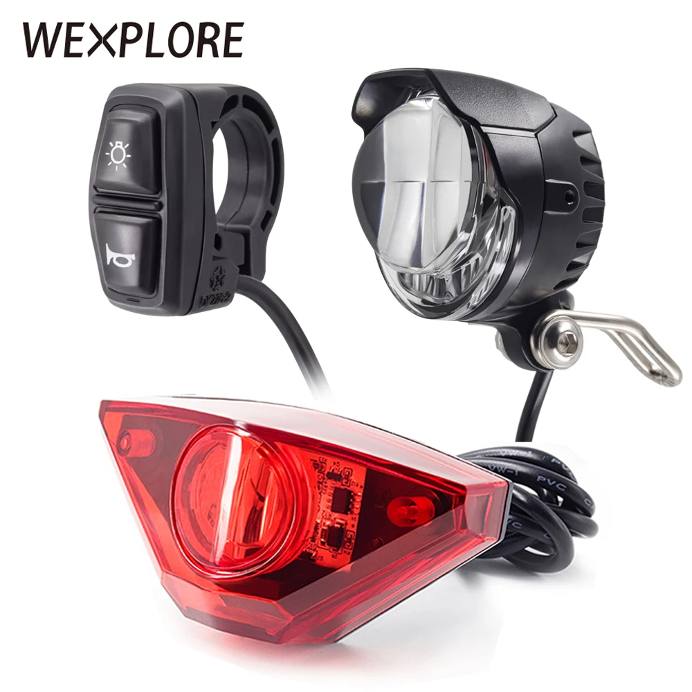 Electric Bicycle Light Ebike Light Built-in Speaker Input 12V 24V 36V 48V 56V LED Lamp 85Lux Electric Scooter Headlights Parts
