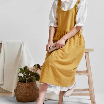 

Medieval Washed Cotton Linen Kitchen Apron for Cooking Baking Flower Shop Ruffles Work Clean Apron for Woman Uniform Lady Dress