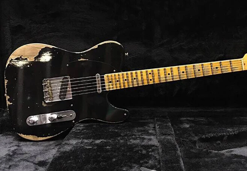 custom shop,TELE 6 Strings maple fingerboard Electric Guitar, relic telecaster gitaar.black color guitarra289