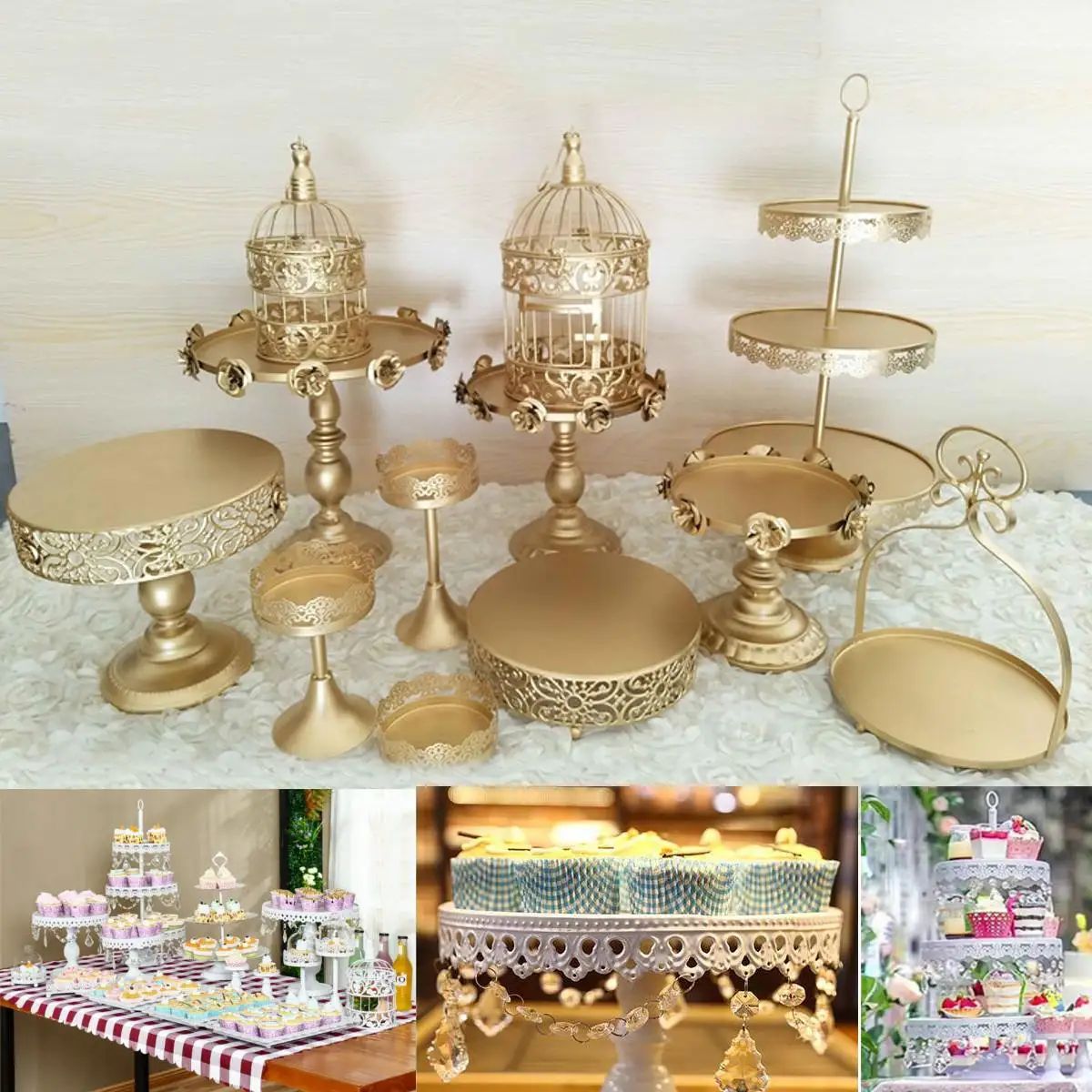 

12pcs White Wedding Crystal Set 3 Tier Metal Cupcake Cake Stand Gold Birthday Cake Stand Decoration Table Cupcake Stand Tool