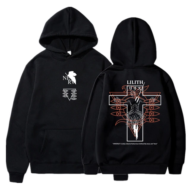 Evangelion Anime Hoodie EVA Lilith Sweatshirts Cozy Tops Unisex Women Men Cosplay Harajuku Pullovers Sudadera Felpa Moletom Black