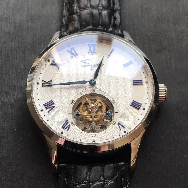 Супер Роскошные Мужские Оригинальные ST8002 Tourbillon Move Мужские t часы из крокодиловой кожи мужские механические часы сапфировое стекло