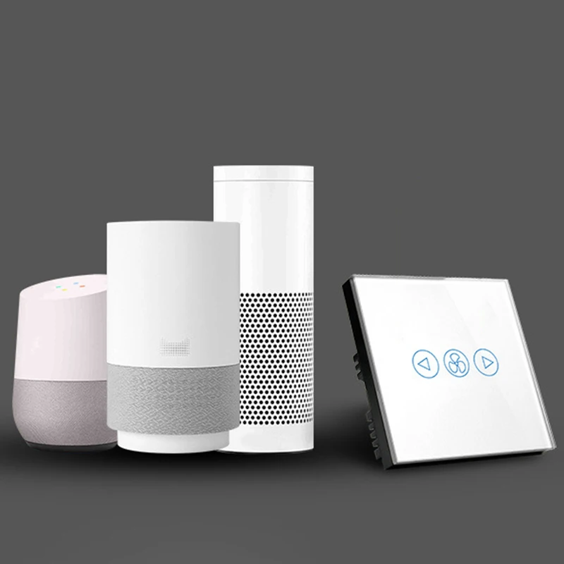Wifi переключатель вентилятора, стандарт ЕС wifi переключатель 600 Вт, AC220-40V-белая панель из закаленного стекла, работает с Alexa, Google Assistant(EU Plug