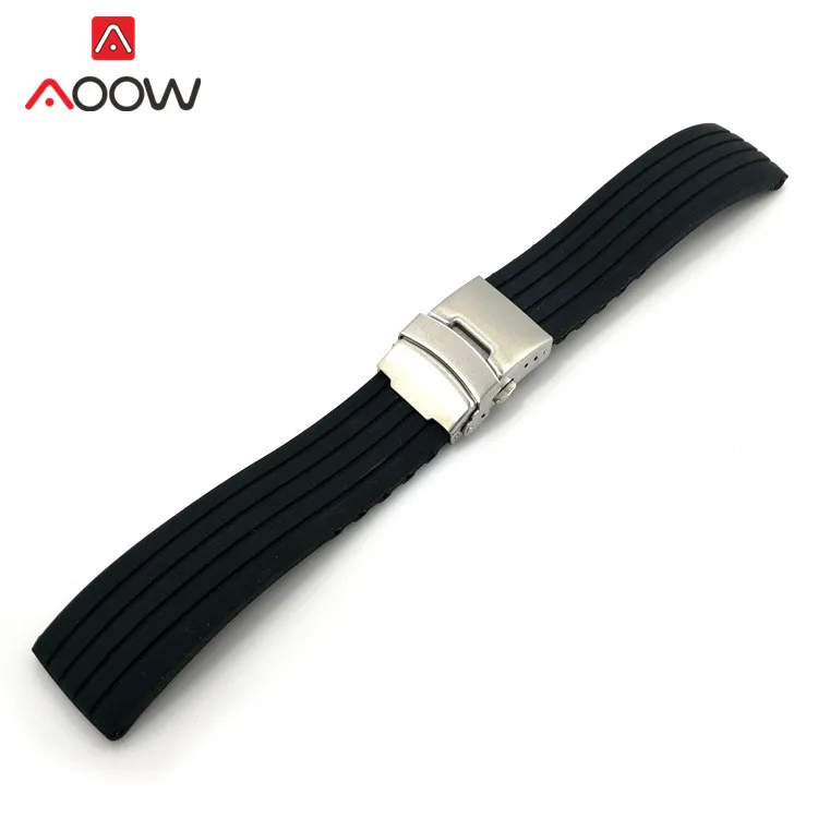 Red Waterproof Silicone Sport Strap with Folding Buckle - Men's Replacement Watch Band Accessories