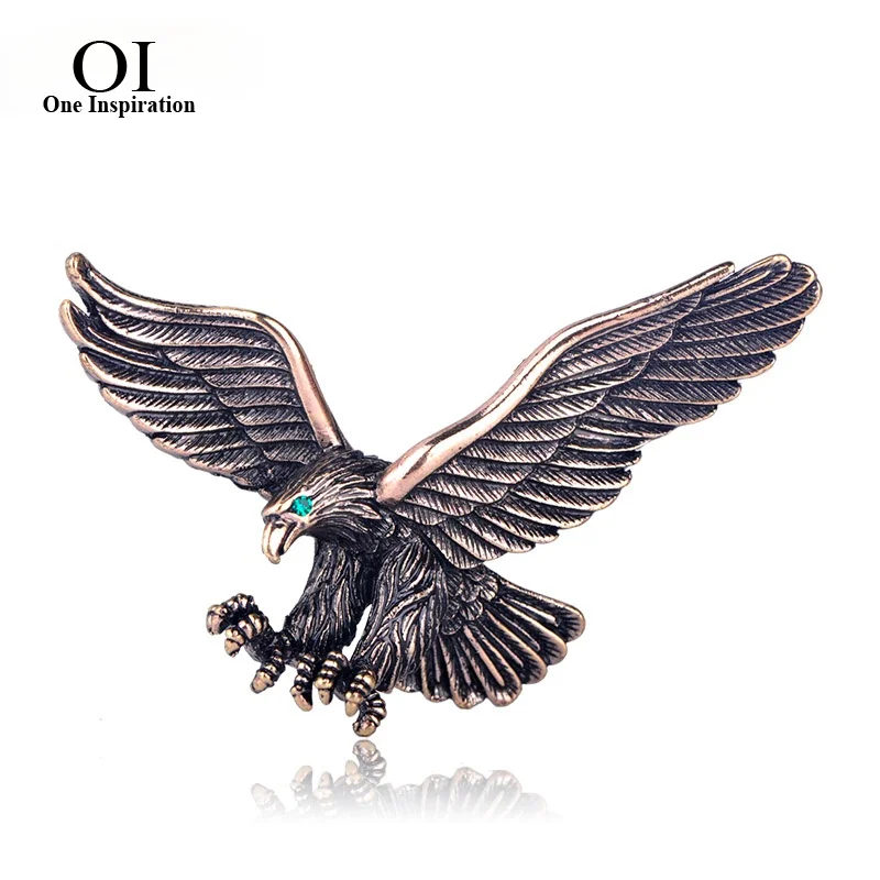 

OI Fashion Birds Retro Brooches Crystal Antique Silver Color Animal Corsage Women Clothes Vivid Eagle Hat Accessories Badge