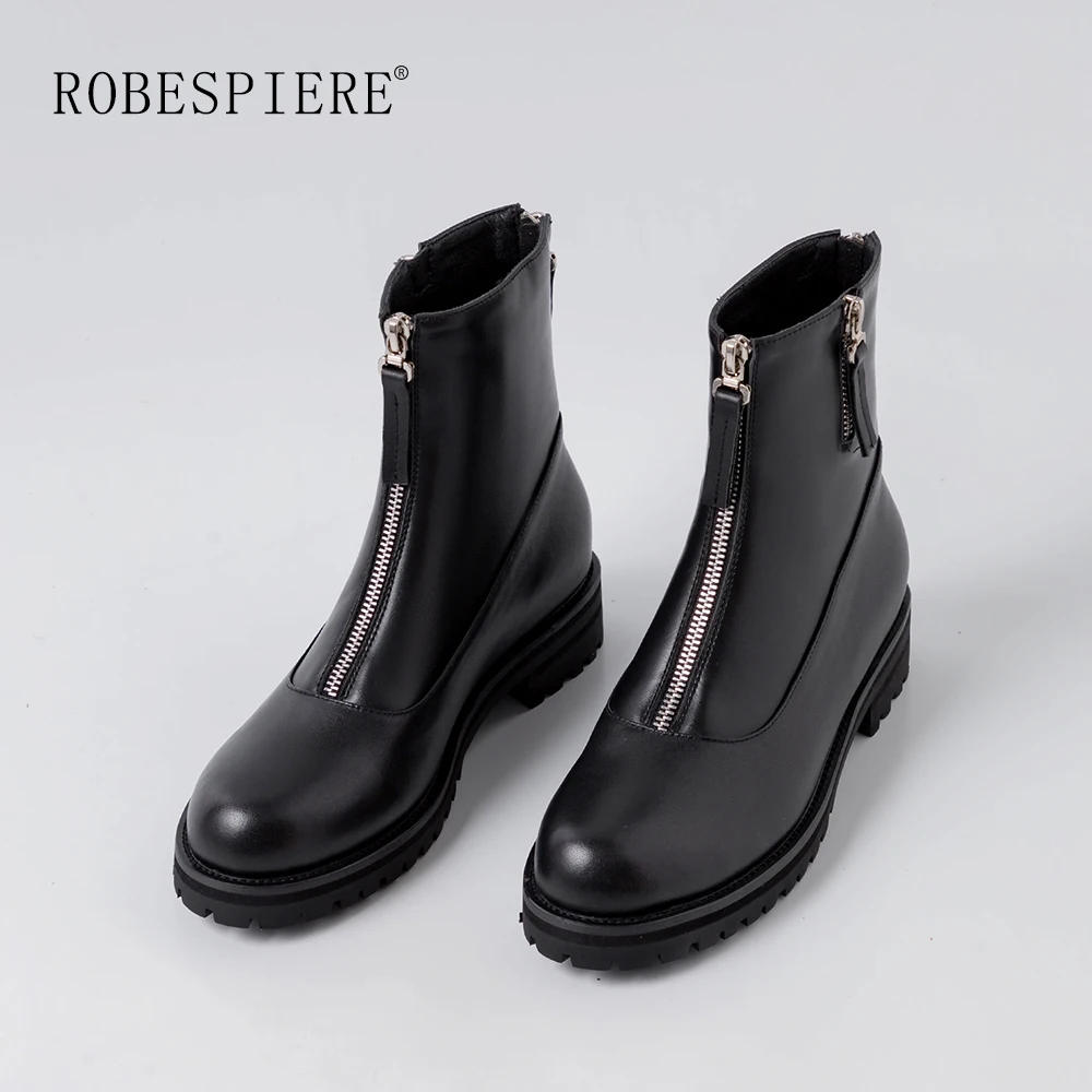 

ROBESPIERE Ankle Boots for Women Martin Boots Top Quality Genuine Leather Shoes Woman Winter Zipper Flat Platform Booties B133