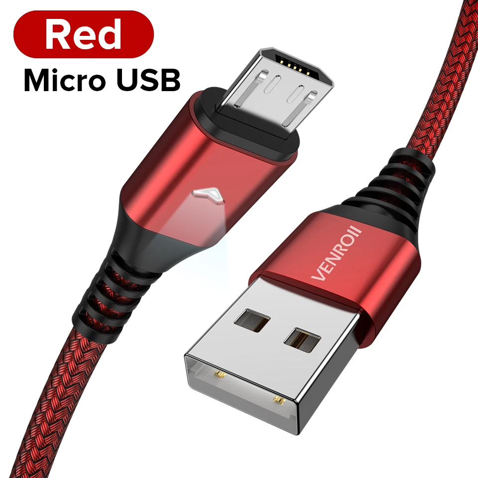 Кабель Venroii Micro USB для быстрой зарядки для Xiaomi Redmi Note 4 5 Pro Android Мобильный кабель передачи данных телефона для samsung S7 Micro зарядное устройство - Цвет: Red