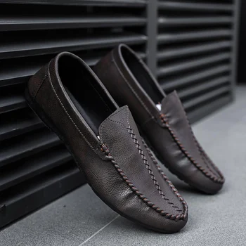 

2020 Men's Breathable Leather Loafers Casual Shoes Man Autumn Slipon Drive Peas Shoes Tenis Masculino Adulto Krasovki Plus39-44