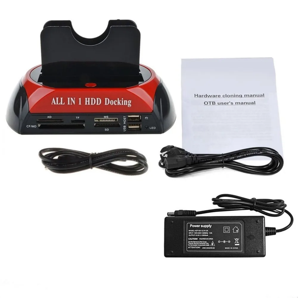 Multifunctional HDD Docking Station Dual USB 2.0 2.5/ 3.5 Inch IDE SATA External HDD Box Hard Disk Drive Enclosure Card Reader