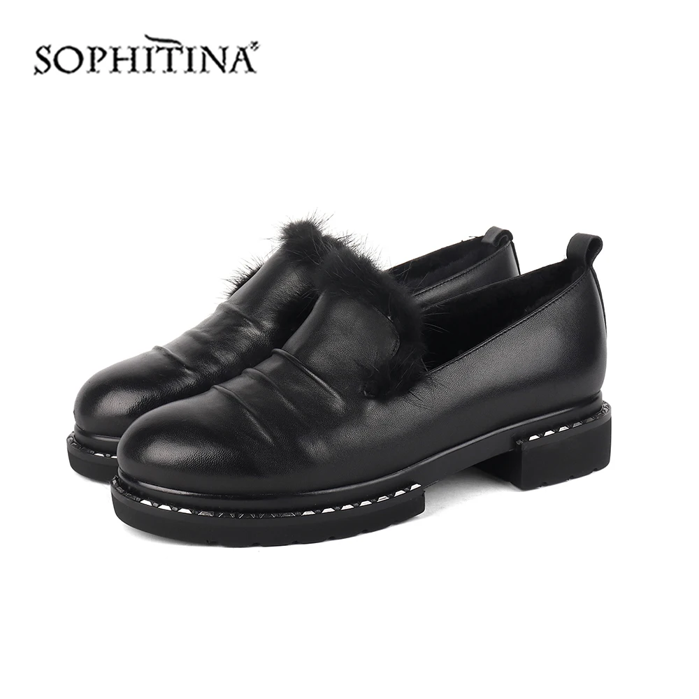 

SOPHITINA Sheep Leather Flats Soild High Quality Wool Round Toe Leisure Shallow Women Shoes Hot Sale Fashion Autumn Flats C224