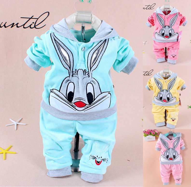 Детский костюм Новинка года, весенняя одежда для мальчиков и девочек осенне-зимняя новая детская одежда с милым бархатным кроликом Европейская мода