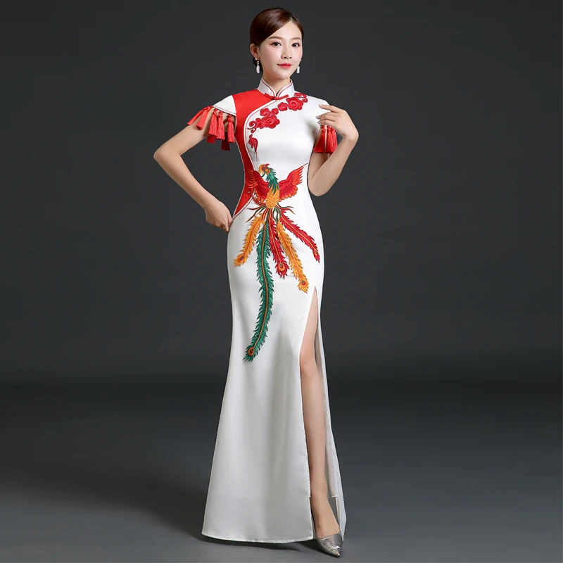 Женское Новое Модное Длинное платье Cheongsam, платье для шоу авто шоу, женское макси платье, сексуальное вечернее платье для банкета - Цвет: white
