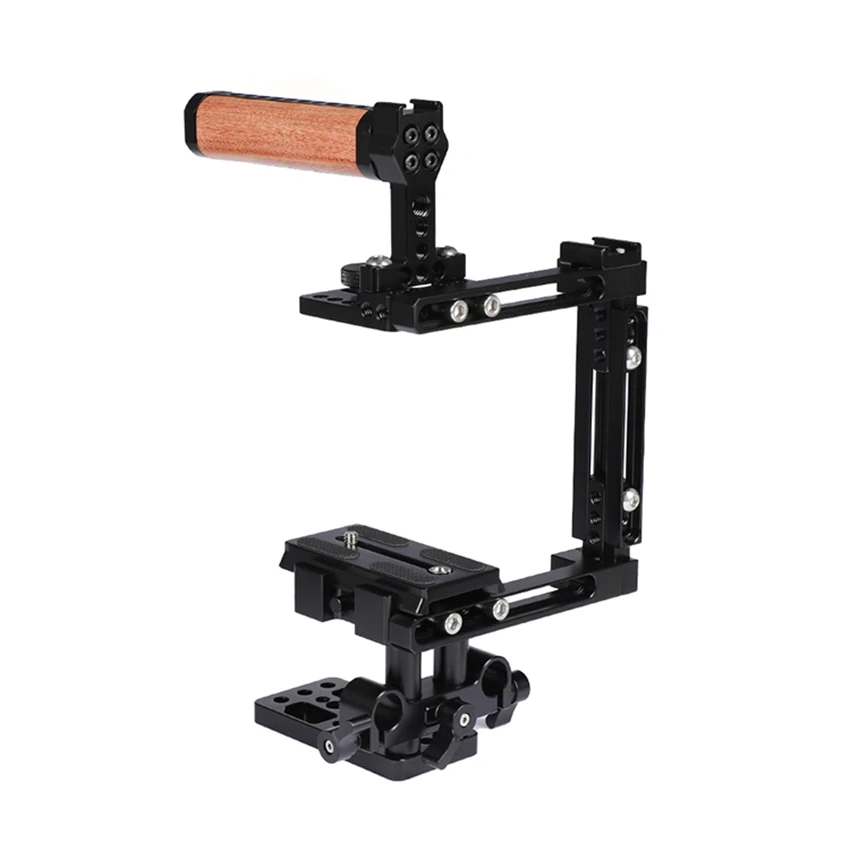 Camvat удлинитель типа Половина Клетка комплект с Manfrotto Quick Release Plate и Регулируемый 15 мм Railblock база и деревянная Верхняя ручка