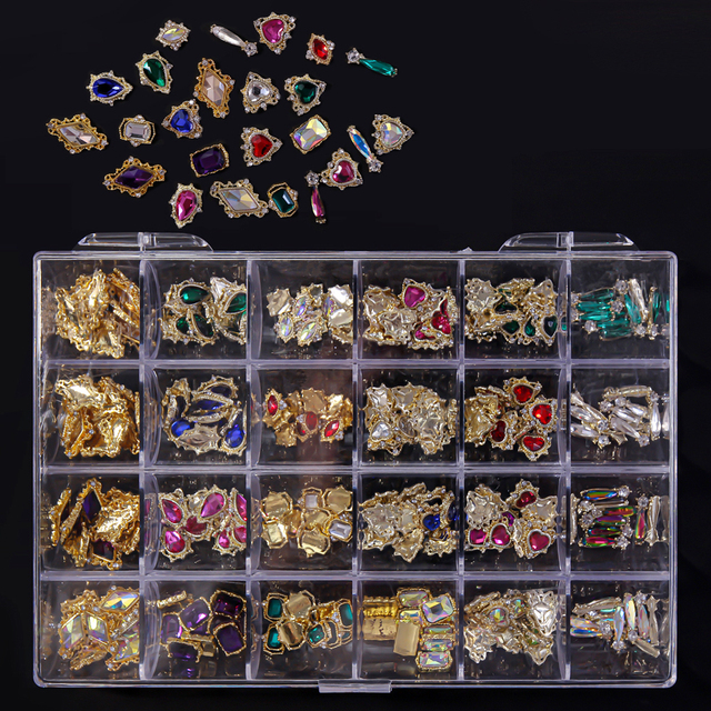 Multi Nail Rhinestones Kit Flatback 240pcs Alloy Charms (Neon,Pink,AB,Blue) Glass Jewelry Nail Art Crystal Box 2022
