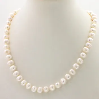 Natural pearl jewelry Wholesale jewelry Beautiful! Hot new fashion 8-9MM White Freshwater Cultured Pearl necklace 18″ Woman