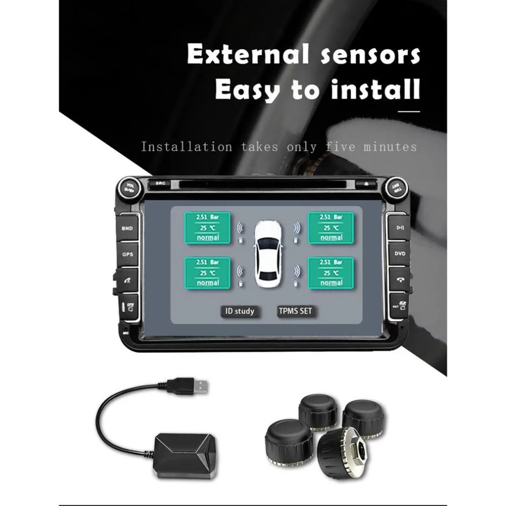 Универсальный USB автомобильный TPMS Android система контроля давления в шинах с 4 внешними датчиками автоматическая охранная сигнализация s Горячая