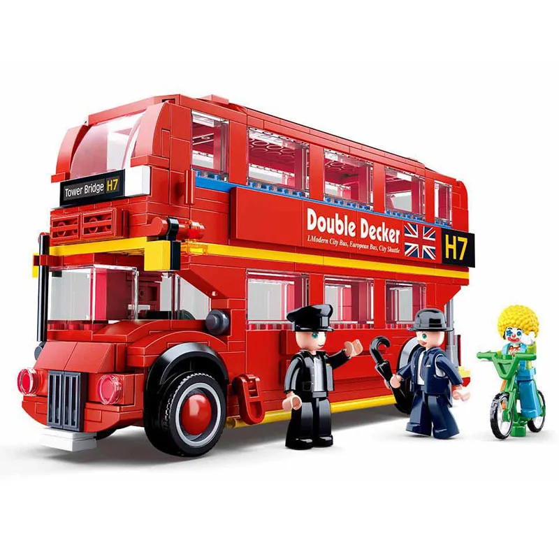 

Sluban accumulation model king London school bus model assembled building blocks children's birthday christmas gift toys