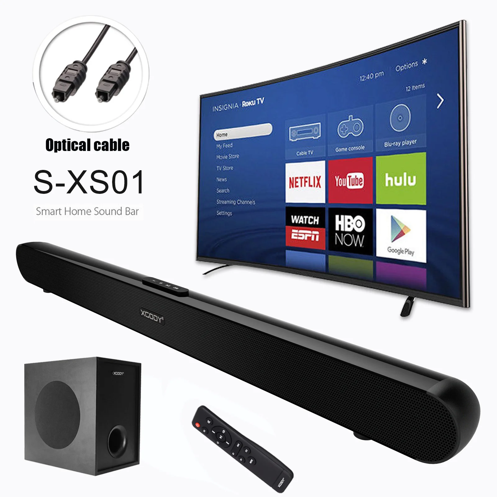 XGODY 40W Soundbar TV Heimkino Wireless Bluetooth Subwoofer Optisch Coaxial DHL 