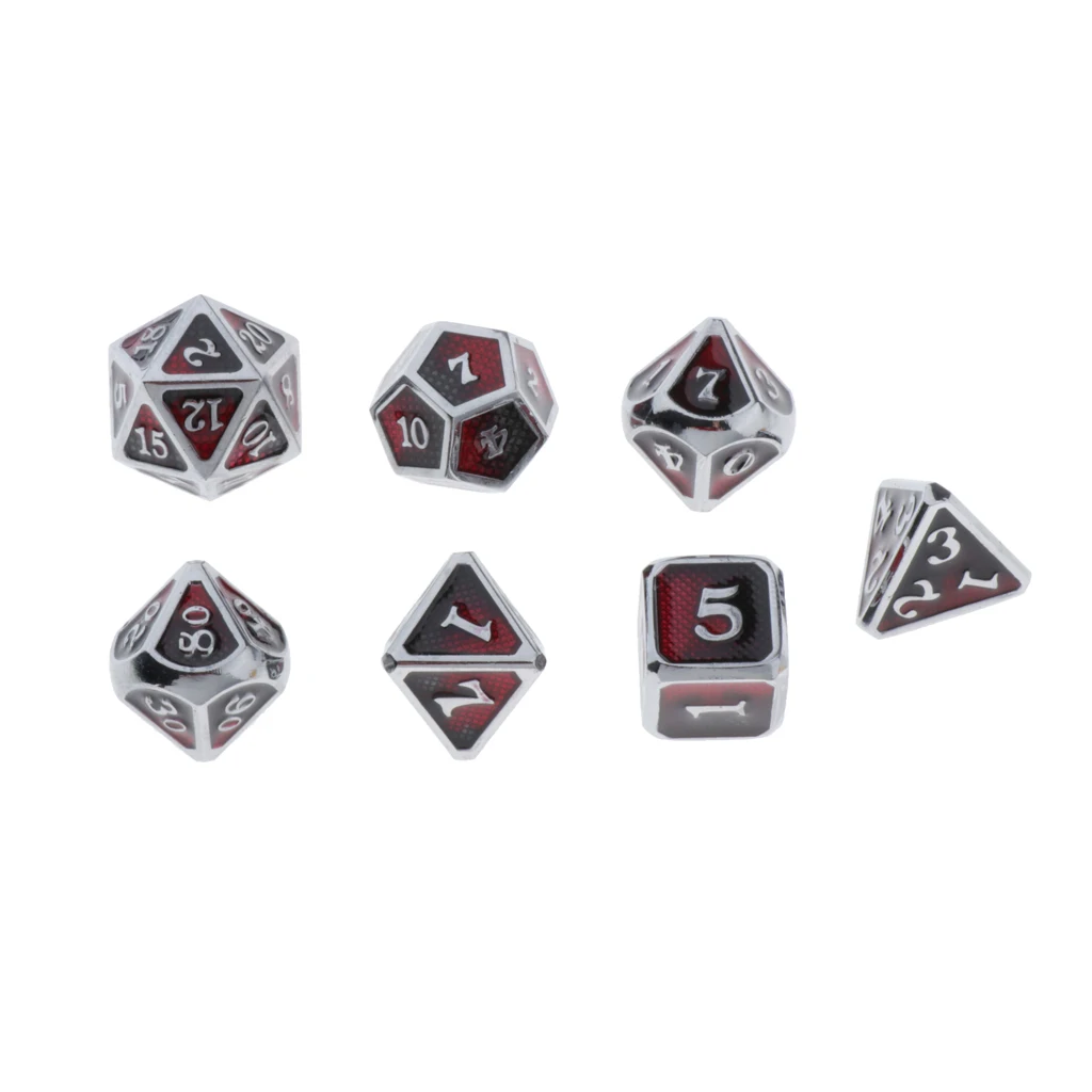 7pcs Embossed Metal Multi-sided Polyhedral Dice Set for Dungeons and Dragons Dice MTG DND RPG Table Games Board Game D20 D12 Set