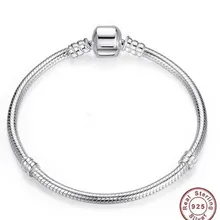 925 пробы серебряный браслет, цепочка-змейка, застежка-лобстер, базовый браслет для шармов, подходит для женщин, украшение из бисера, сделай сам, модное ювелирное изделие