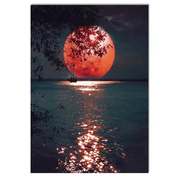 

5D Diamond Painting New Arrival The red moon on the water Cross Stitch Diamond Embroidery Picture Mosaic Kids Decor Gift