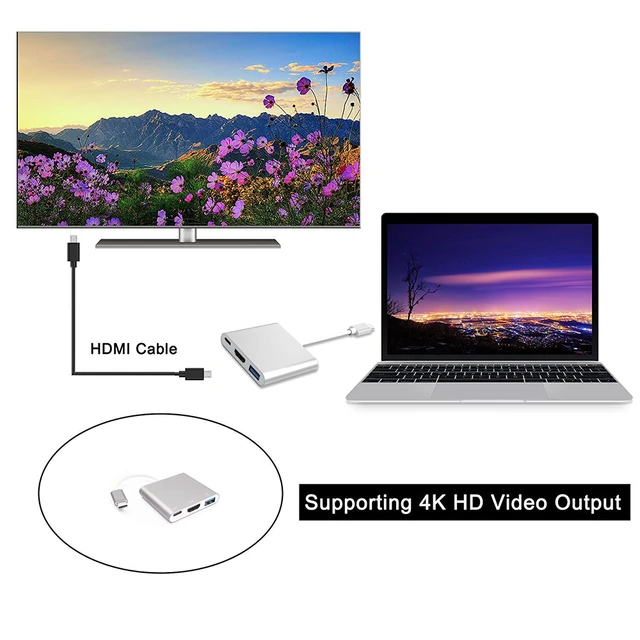 Generic Adaptateur 3 Ports Type C vers ,HDMI,USB,USB C,USB pour MacBook iPad+Sticker  à prix pas cher