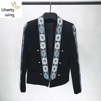 

Designer New Luxury Embroidery Mens Fashion Casual Jackets Long Sleeve Shawl Collar Slim Fit Male Performance Coats Big Size