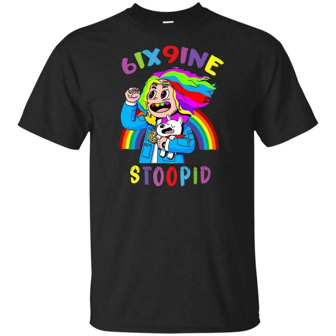 6IX9INE радужные топы с рисунками из мультфильмов футболки стоопид рэп музыка