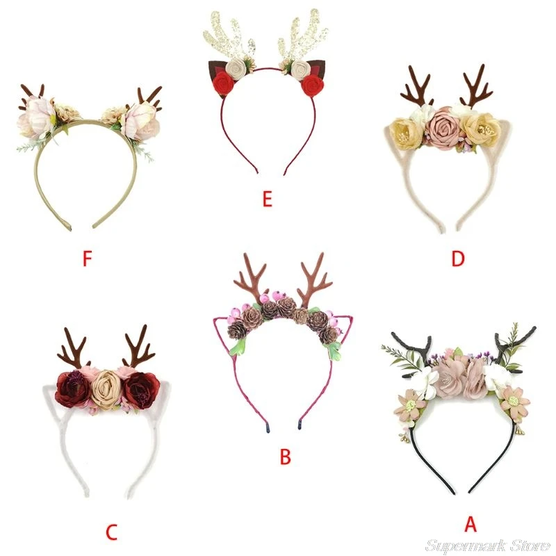 pirate costume women Adult Kids Christmas Deer Antler Headband with Artificial Flowers Blossom Horn Ears Festival Hair Hoop Fairy Cosplay cosplay