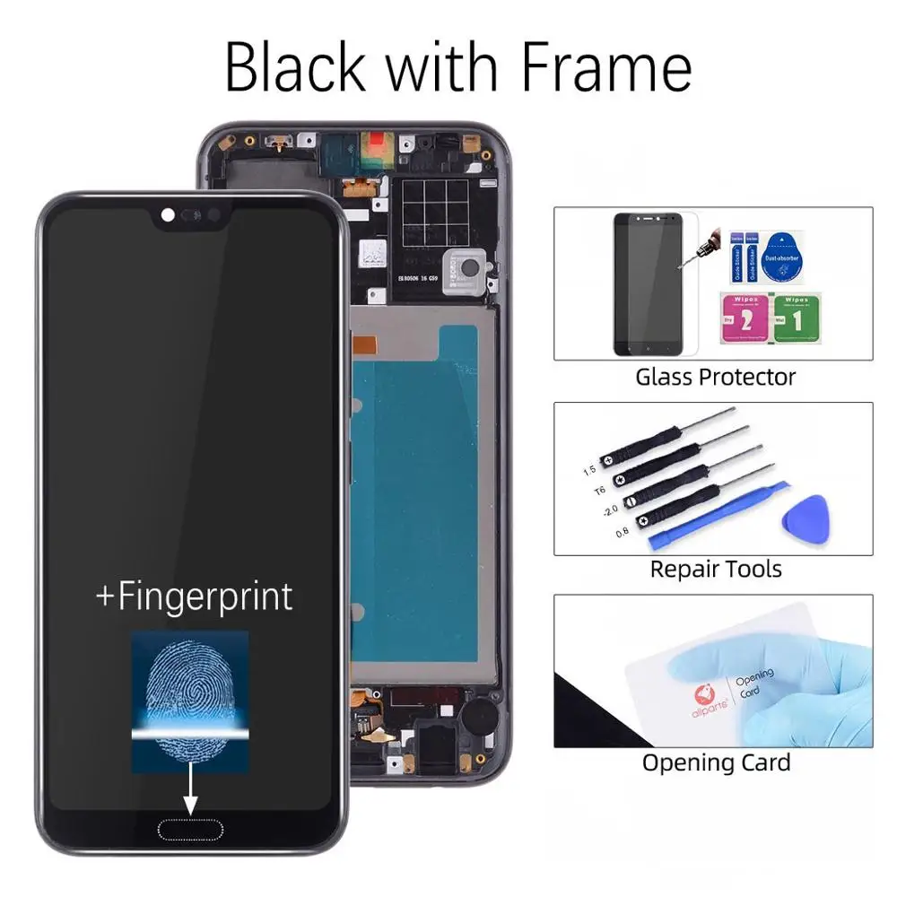 Black with Frame Дисплей для HUAWEI Honor 10 LCD в сборе с тачскрином на рамке Col-L29 черный синий - Цвет: Black with Frame