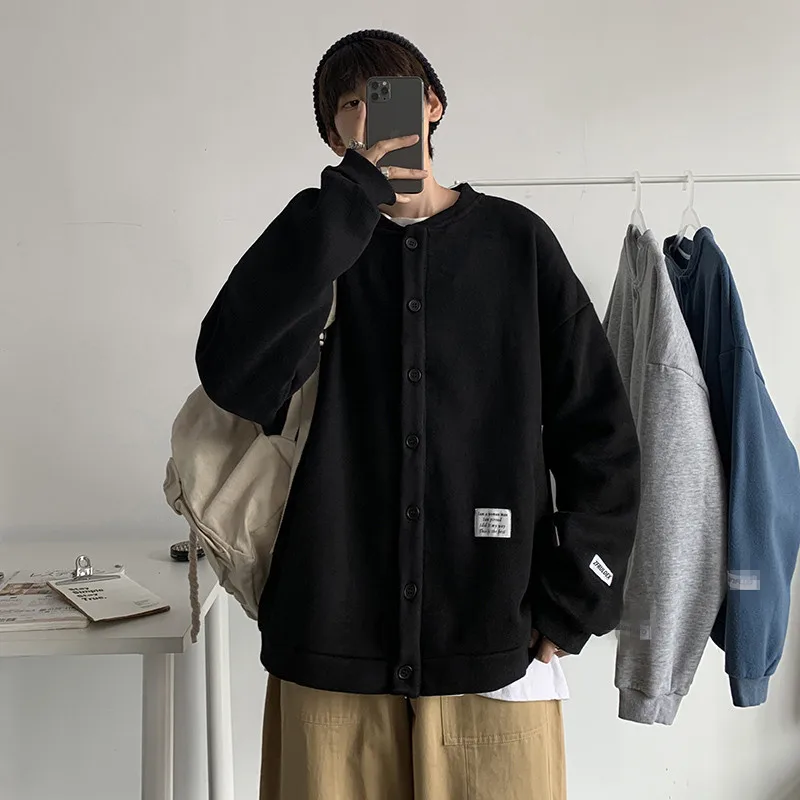 

Autumn New Plus Velvet Loose Korean Version of The Wild Student Cardigan Baseball Uniform Male Couple Casual Jacket Coat Men
