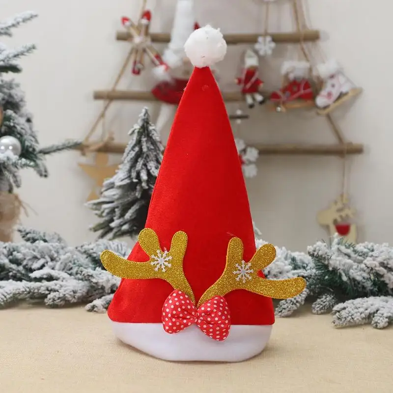 Soft Brushed Cloth Xmas Hat Cute Santa Claus Hat Antlers Warm Christmas Cap New Year Party Props Decorative Accessories
