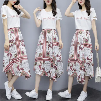 

Loose 2019 Letter Brief 2 Pcs Set Korean Zip Print Casual Two Piece Set Vintage Irregular Fashion Women Clothes