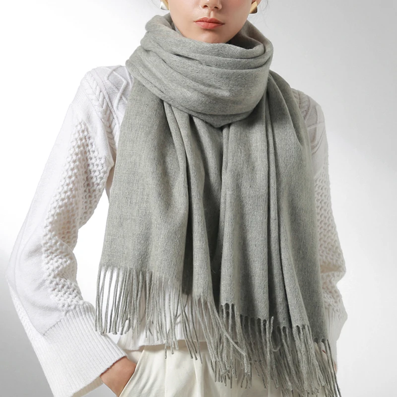 Женский шарф из смешанной шерсти зимние однотонные шали и обертывания женский платок Femme теплый Echarpe серый искусственный кашемир шарфы