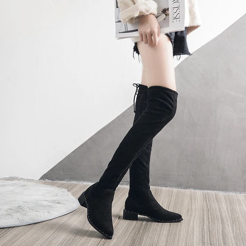 Осенне-зимние женские облегающие высокие сапоги женские теплые зимние сапоги модельные женские ботфорты из эластичной ткани на высоком каблуке mujer& 665