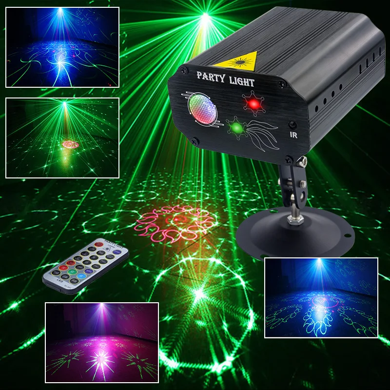 Remote Control Mini Laser Projector LED Stage Effect Christmas Lights Atmosphere Decortion For Home DJ Disco Sound Party | Лампы и