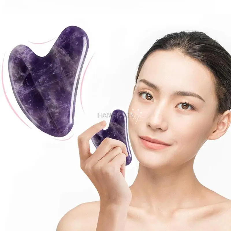 

Natural Amethyst Gua Sha Stone Board Massage Guasha Plate Face Massager Scraper Tool For Face Back Neck Skin Lifting Slimming