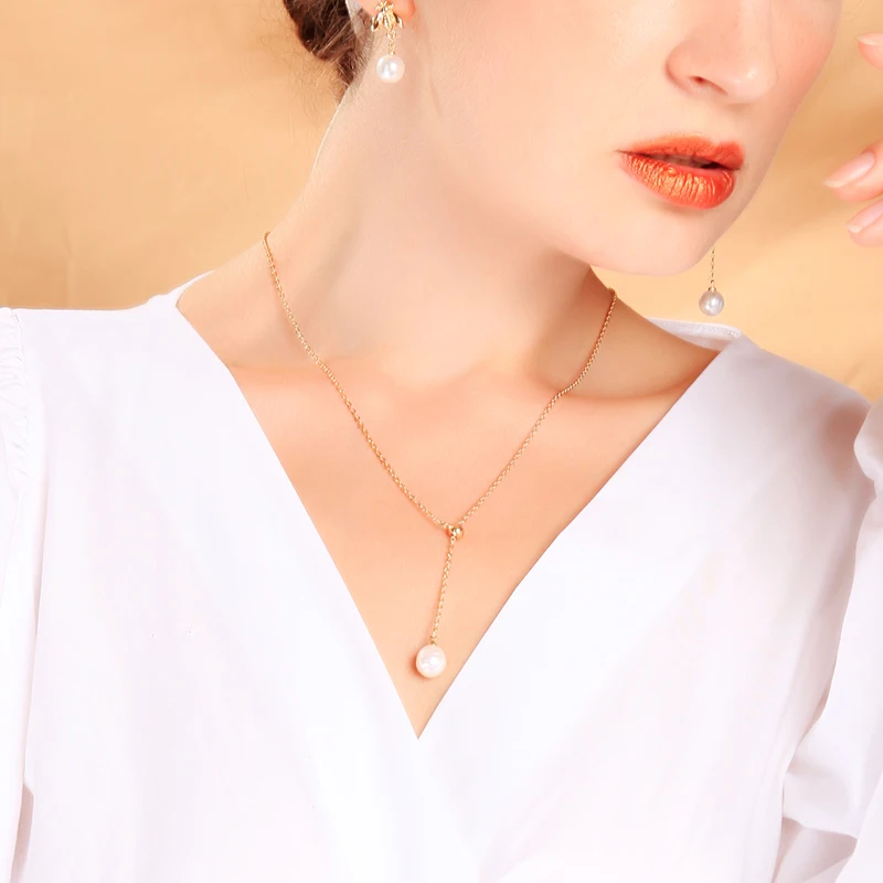 

Simple Design Long Necklace For Women Acrylic Pearl Adjustable Pendent Necklace Charming Date Gift Jewelry Accessory