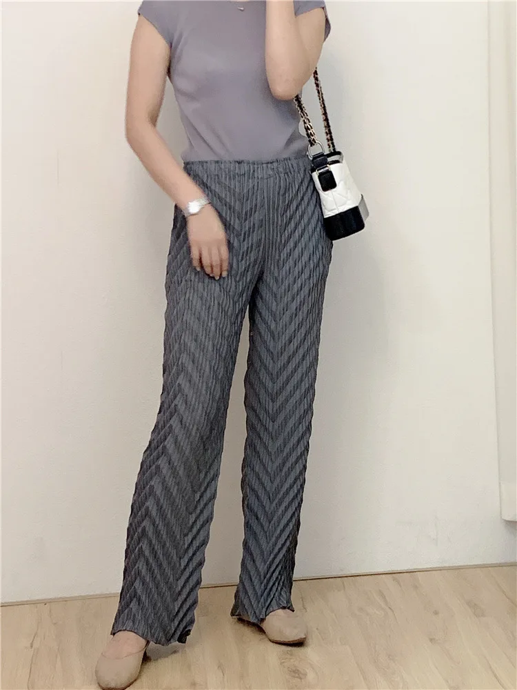 Новинка осени Miyake складки прямые брюки женские twill штаны-шаровары Повседневные Удобные Уайлд высокая Талия висит свободные штаны