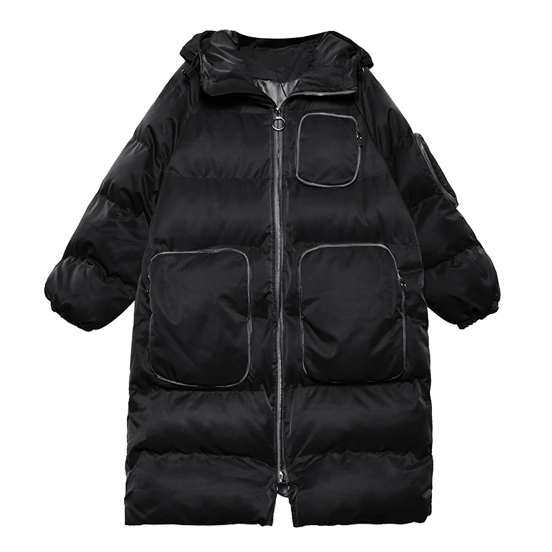 black GCC2765 XITAO плиссированная длинная парка, модная новинка, зимняя, длинный рукав, широкая талия, карман, элегантная, маленькая, свежая, с капюшоном, воротник, парка GCC2765 - Цвет: black GCC2765