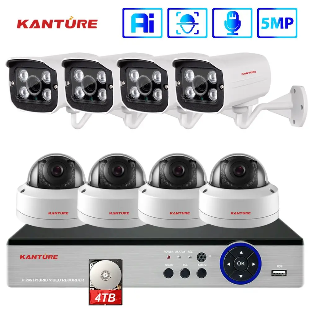 Система видеонаблюдения KANTURE H.265 + 8 каналов 5 МП POE NVR аудио для помещений и улицы